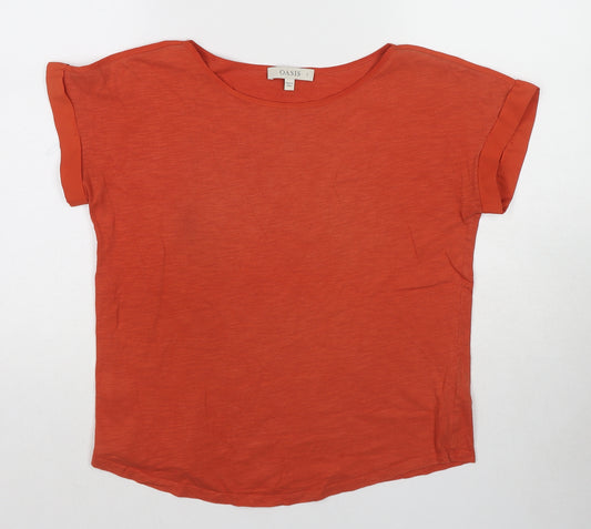 Oasis Womens Orange Cotton Basic T-Shirt Size S Round Neck