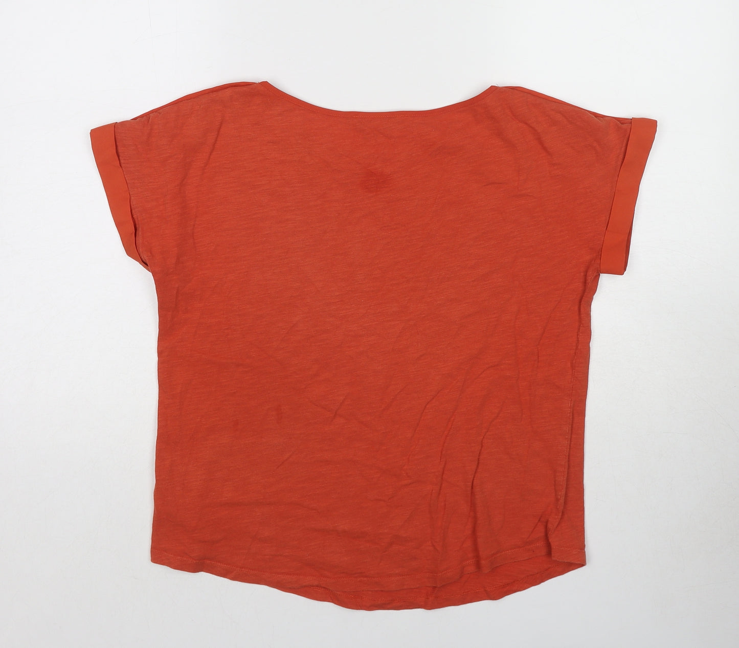 Oasis Womens Orange Cotton Basic T-Shirt Size S Round Neck