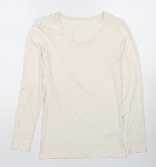 Marks and Spencer Womens Ivory Acrylic Basic T-Shirt Size 14 Round Neck