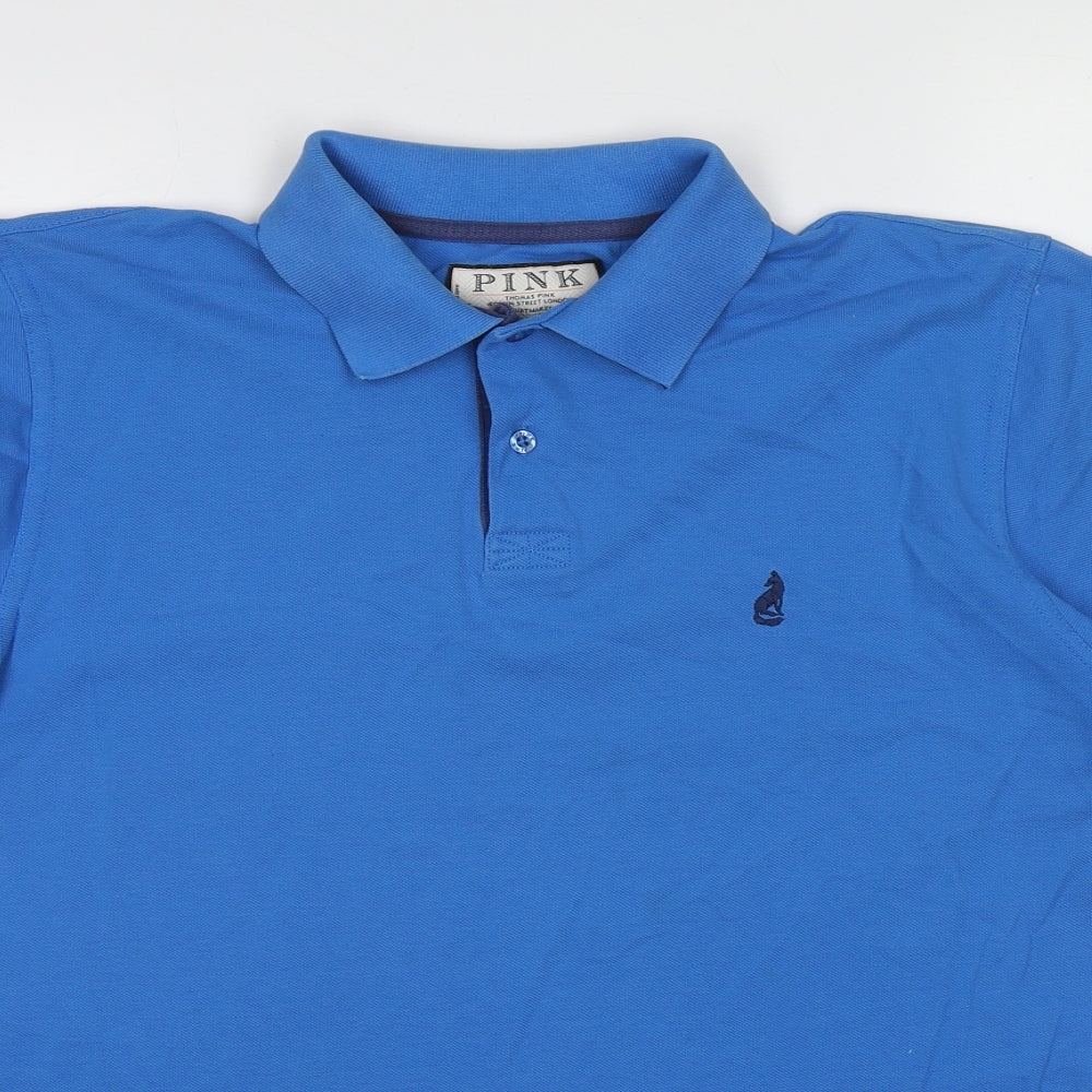PINK Mens Blue Cotton Polo Size S Collared Pullover