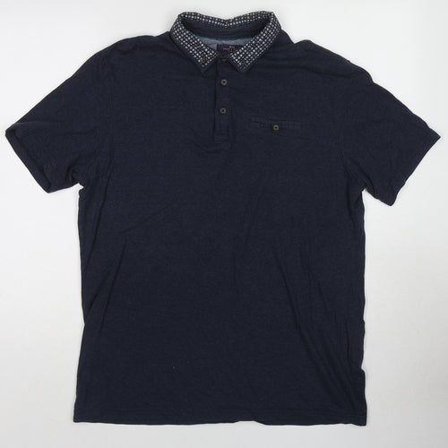 Tailor & Cutter Mens Blue Cotton Polo Size L Collared Pullover