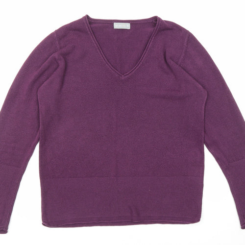 Per Una Womens Purple V-Neck Acrylic Pullover Jumper Size 14