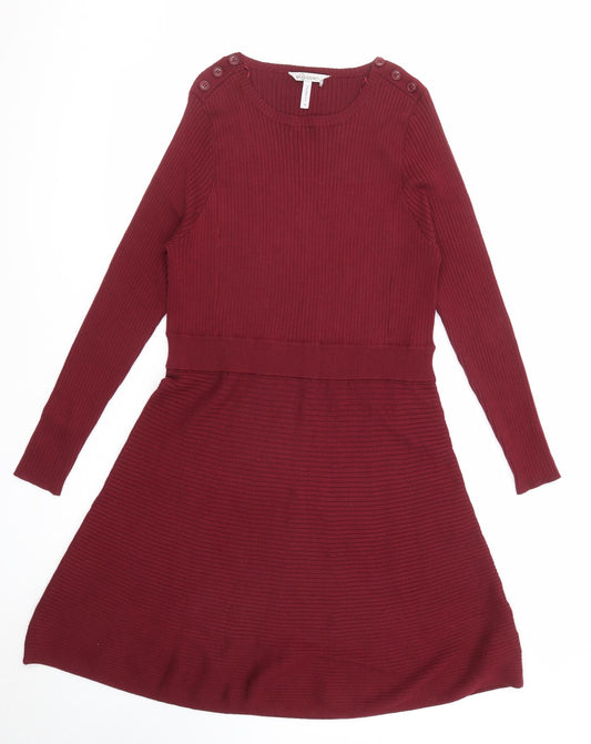 Bravissimo Womens Red Viscose Jumper Dress Size 16 Round Neck Pullover