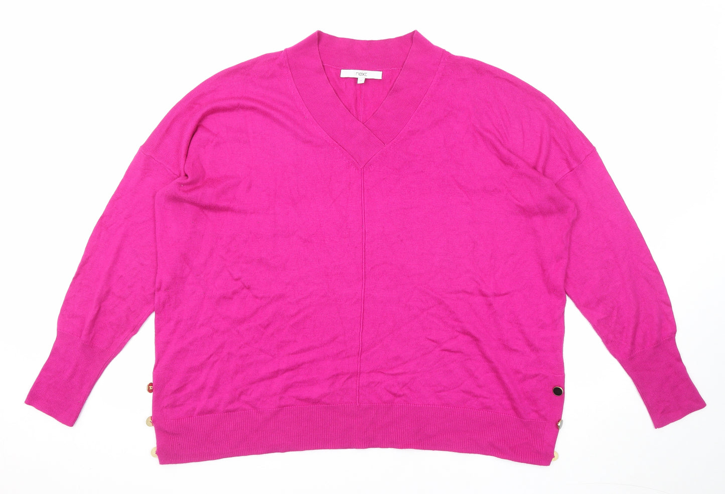 NEXT Womens Pink V-Neck Viscose Pullover Jumper Size L
