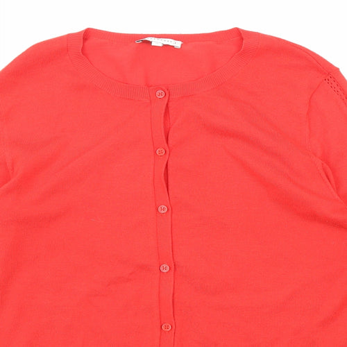 Warehouse Womens Red Round Neck Viscose Cardigan Jumper Size 14