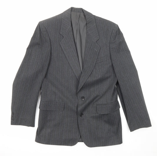Classic Mens Grey Striped Polyester Jacket Suit Jacket Size 36 Regular
