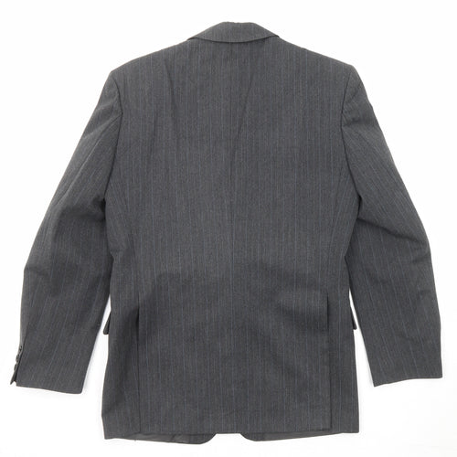 Classic Mens Grey Striped Polyester Jacket Suit Jacket Size 36 Regular