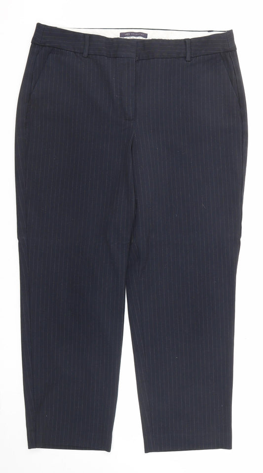 Marks and Spencer Womens Blue Striped Polyester Chino Trousers Size 16 Regular Zip
