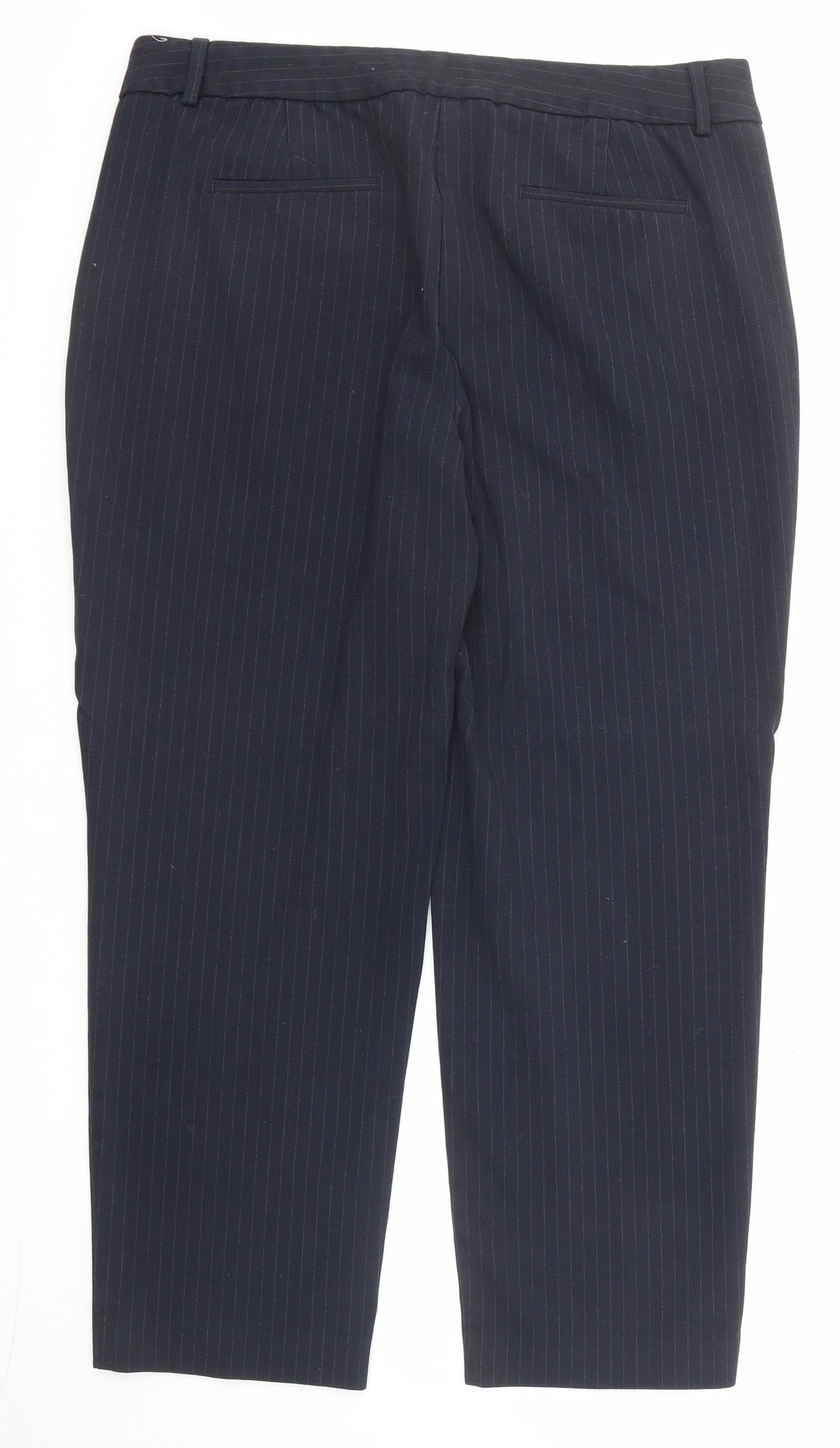 Marks and Spencer Womens Blue Striped Polyester Chino Trousers Size 16 Regular Zip
