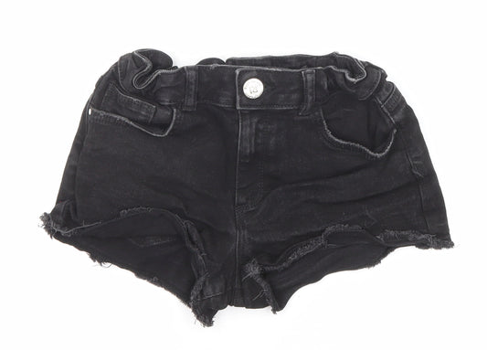 River Island Girls Black Cotton Cut-Off Shorts Size 9-10 Years Regular Zip