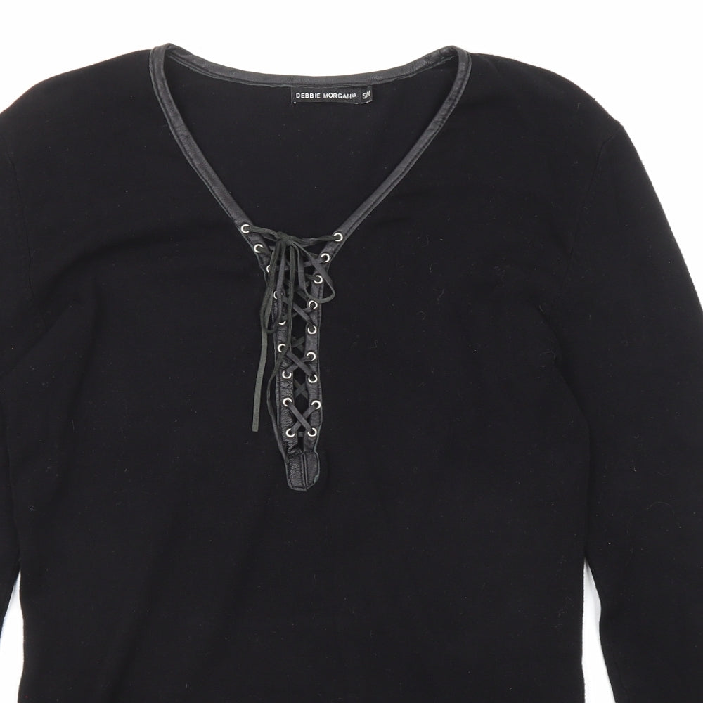 Debbie Morgan Womens Black V-Neck Viscose Pullover Jumper Size S - Size S-M