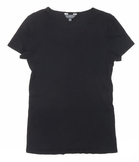 Dorothy Perkins Womens Black Cotton Basic T-Shirt Size 14 Round Neck