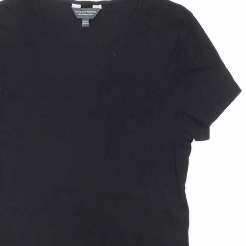 Dorothy Perkins Womens Black Cotton Basic T-Shirt Size 14 Round Neck