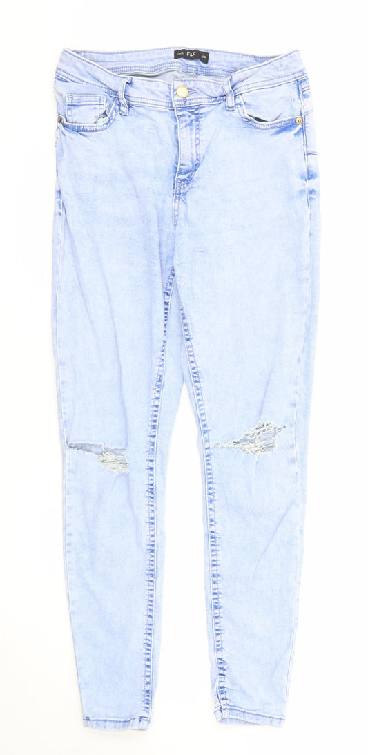 F&F Womens Blue Cotton Skinny Jeans Size 12 Regular Zip
