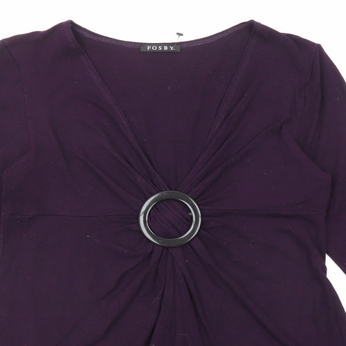 Fosby Womens Purple Viscose Basic Blouse Size 16 V-Neck