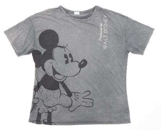 Disney Womens Grey Cotton Basic T-Shirt Size 12 Round Neck - Minnie Mouse