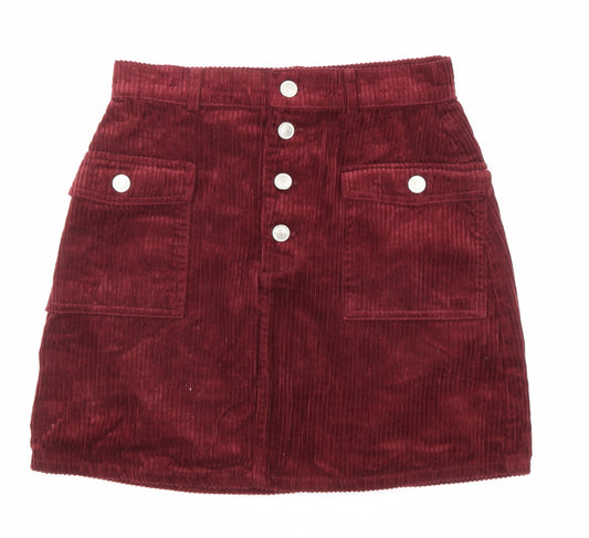 Denim & Co. Womens Red Cotton A-Line Skirt Size 8 Button