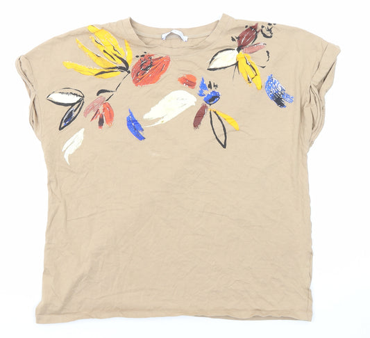 Zara Womens Beige Polyester Basic T-Shirt Size M Round Neck