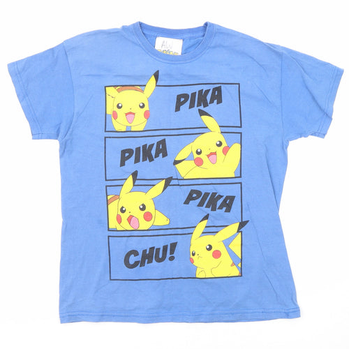 Pokemon Boys Blue Cotton Basic T-Shirt Size 9-10 Years Round Neck Pullover - Pikachu