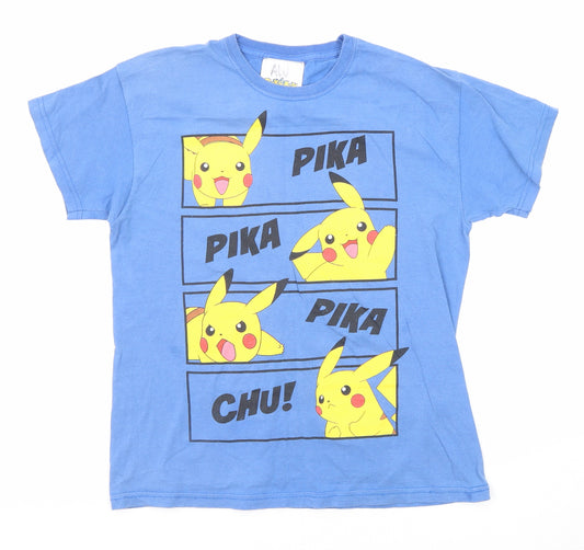 Pokemon Boys Blue Cotton Basic T-Shirt Size 9-10 Years Round Neck Pullover - Pikachu