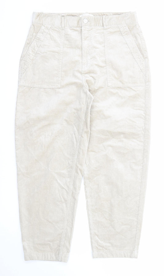 Per Una Womens Beige Cotton Trousers Size 14 Regular Zip