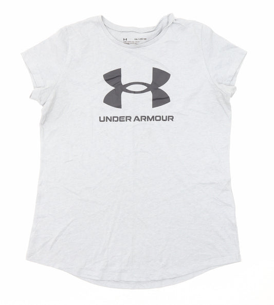 Under armour Boys Grey Polyester Basic T-Shirt Size XL Round Neck Pullover