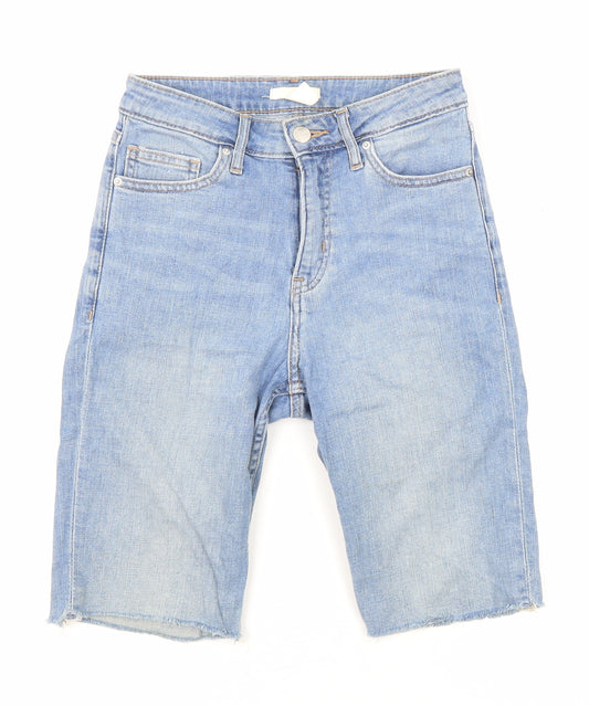 H&M Womens Blue Cotton Skimmer Shorts Size 6 Regular Zip