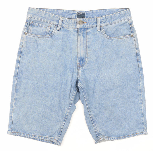 Easy Mens Blue Cotton Bermuda Shorts Size 34 in Regular Zip