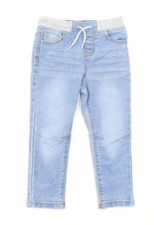 Denim & Co. Boys Blue Cotton Straight Jeans Size 3-4 Years Regular Drawstring