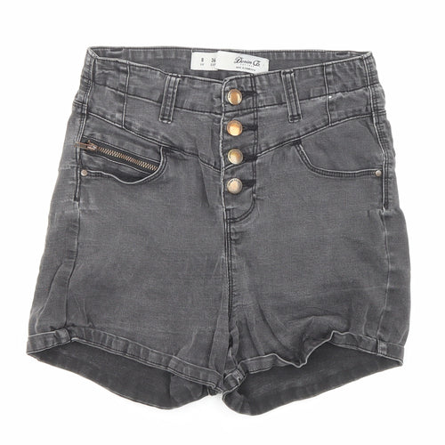 Denim & Co. Womens Black Cotton Hot Pants Shorts Size 8 Regular Zip - High waisted