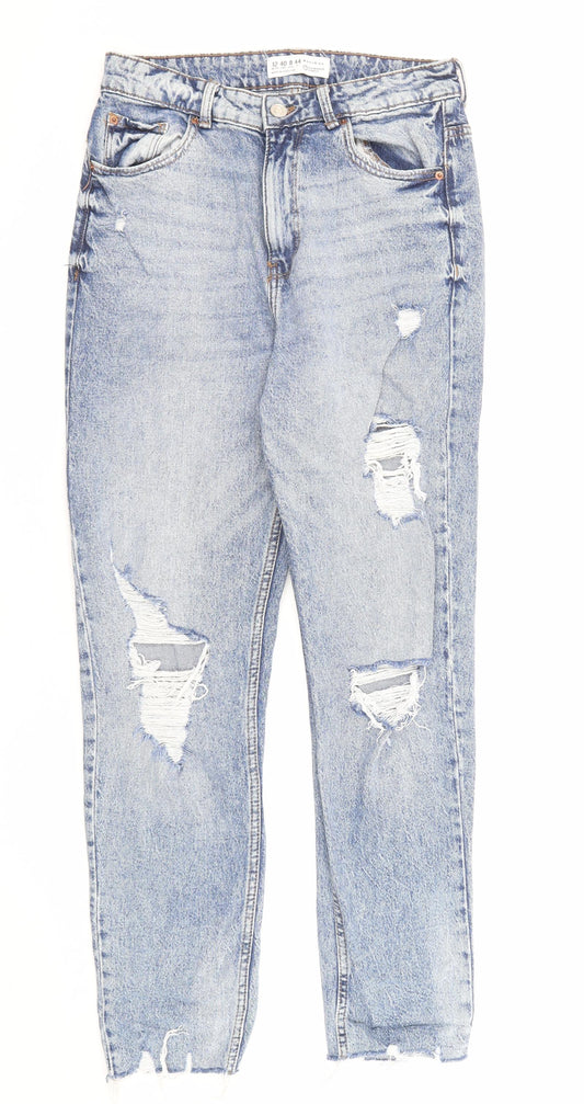 Denim & Co. Womens Blue Cotton Straight Jeans Size 12 Regular Zip