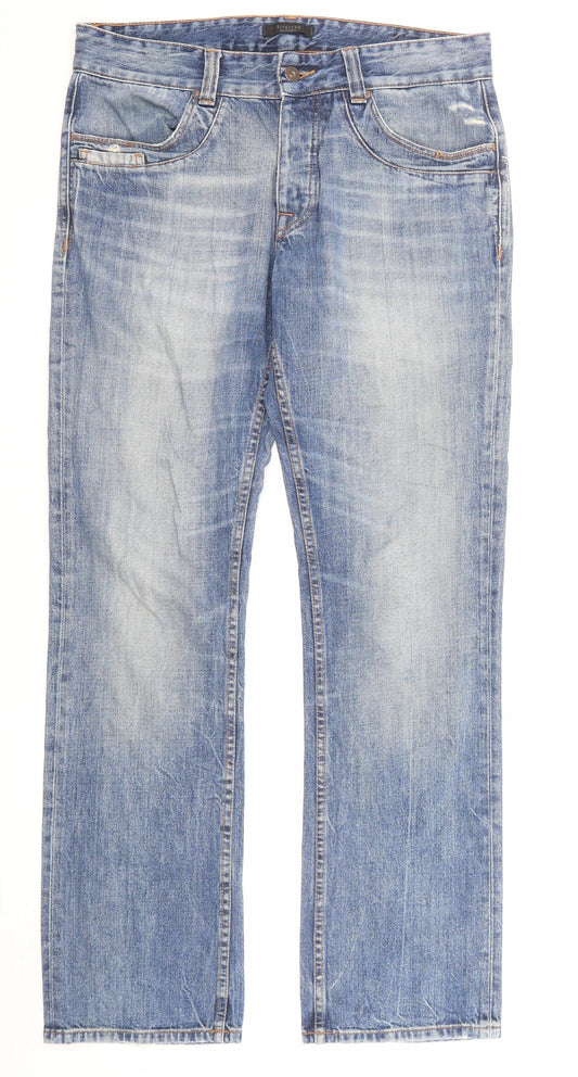 Firetrap Mens Blue Cotton Straight Jeans Size 32 in L32 in Regular Zip