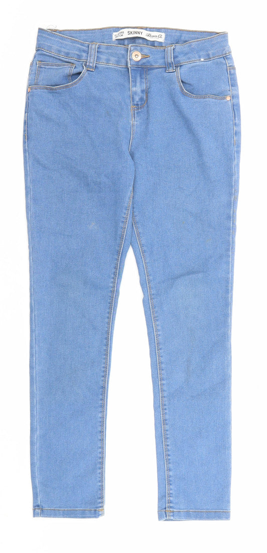 Denim & Co. Girls Blue Cotton Skinny Jeans Size 11-12 Years Regular Zip