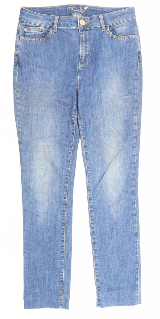Per Una Womens Blue Cotton Straight Jeans Size 10 Slim Zip