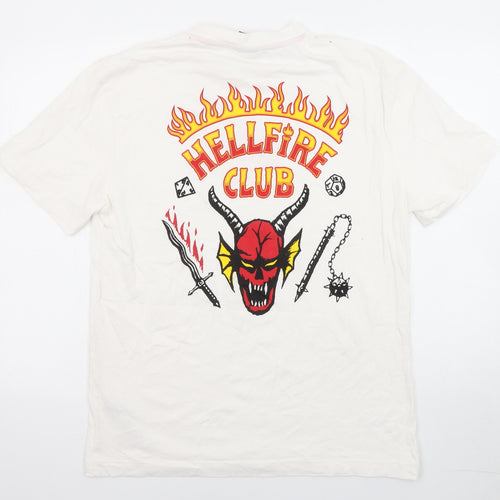 Netflix Mens White Cotton T-Shirt Size M Round Neck - Stranger Things Hellfire Club