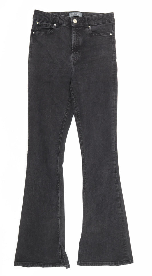 Denim & Co. Womens Black Cotton Wide-Leg Jeans Size 12 Regular Zip
