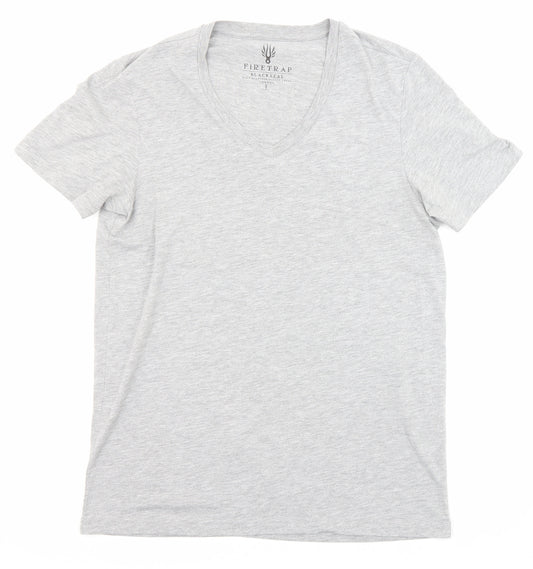 Firetrap Mens Grey Polyester T-Shirt Size L V-Neck
