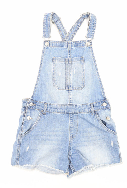 Denim & Co. Girls Blue Cotton Dungaree One-Piece Size 11-12 Years Button