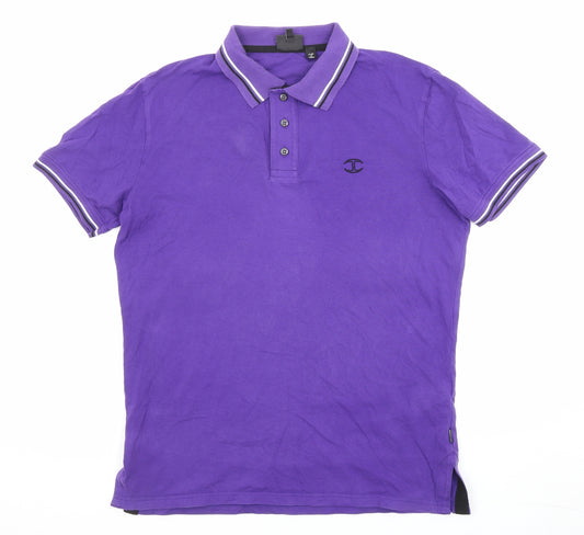 Just Cavalli Mens Purple Cotton Polo Size L Collared Button