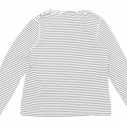 Superdry Womens Black Striped Cotton Basic T-Shirt Size 12 Round Neck - Flower Detail