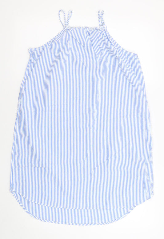 H&M Girls Blue Striped Cotton Tank Dress Size 12-13 Years Square Neck Pullover - 12-14 Years