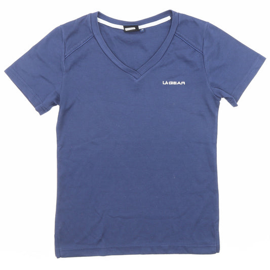 LA Gear Womens Blue Polyester Basic T-Shirt Size 12 V-Neck