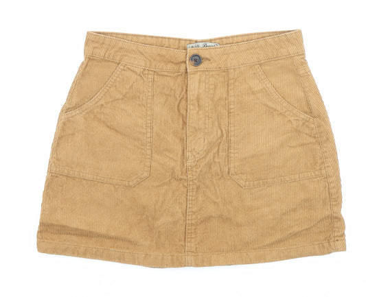 Denim & Co. Womens Beige Cotton Mini Skirt Size 10 Button