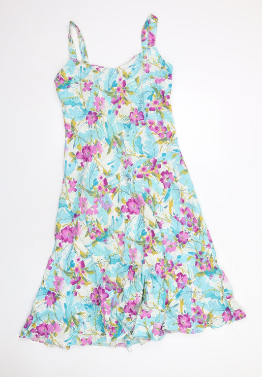 Per Una Womens Multicoloured Floral Linen Trapeze & Swing Size 10 V-Neck Pullover