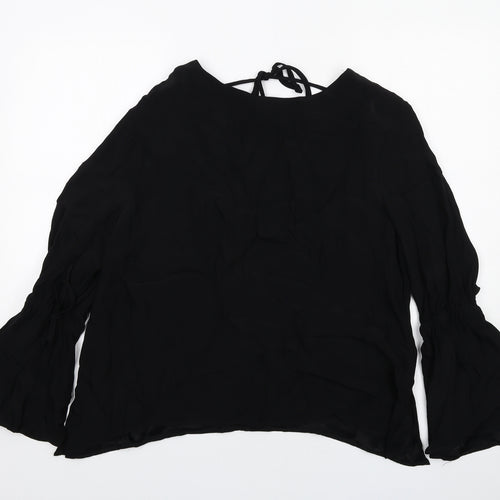 And Or Womens Black Viscose Basic Blouse Size 14 Round Neck