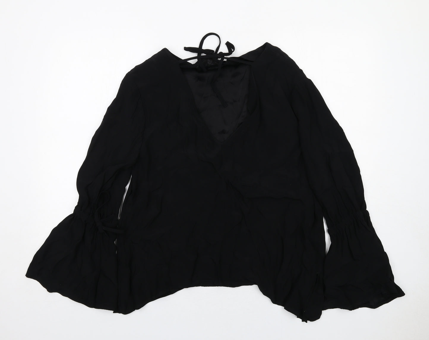 And Or Womens Black Viscose Basic Blouse Size 14 Round Neck