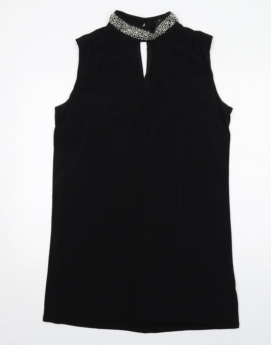 Wallis Womens Black Polyester A-Line Size 18 Round Neck Button