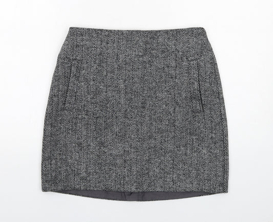 New Look Womens Grey Herringbone Polyester A-Line Skirt Size 10 Zip