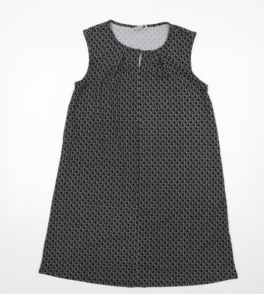 H&M Womens Black Geometric Polyester A-Line Size S Round Neck Button
