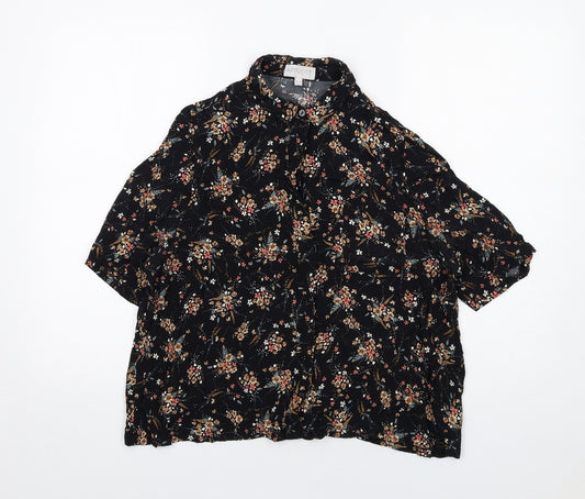 Apricot Womens Black Floral Viscose Basic Button-Up Size 10 Collared